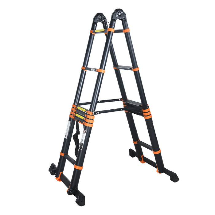 Telescopic double-sided ladder BAUSWERN 2x7, 2,9 m+2,9 m