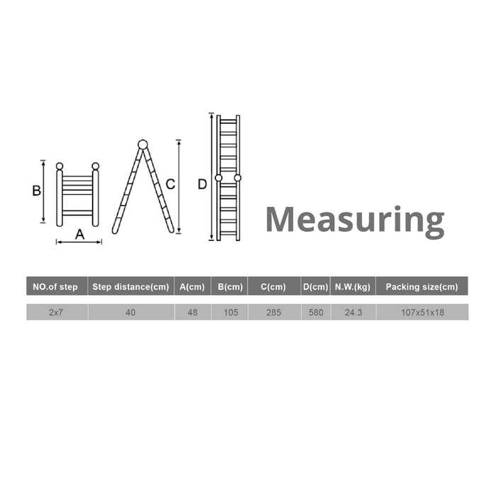 Telescopic double-sided ladder BAUSWERN 2x7, 2,9 m+2,9 m